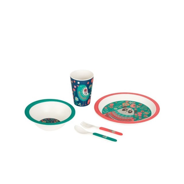 BIGBAMBOO SET ZA HRANJENJE OD BAMBUSA - PANDA I PTIČICA (5 DELOVA)